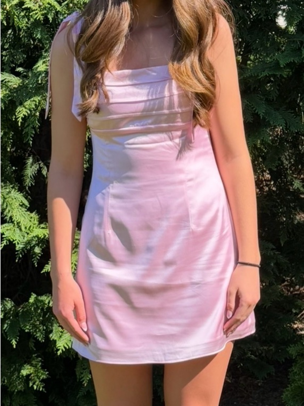 Beginning Boutique Light Pink Satin Prom Dress with Bow Ties